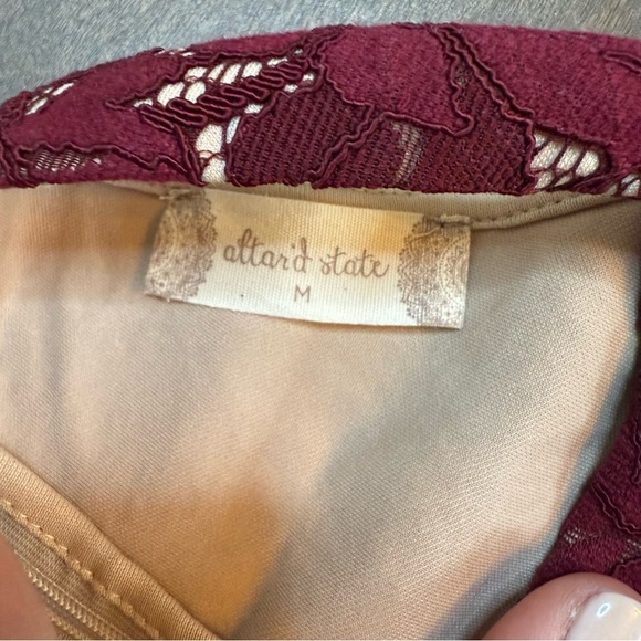 Altar'd State Burgundy Lace Halter Fit and Flare Mini Dress (Skater Style) - Picture 7 of 8